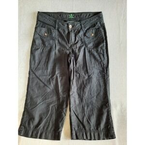 WORN Women's 12 Straight Leg Mid-Rise Lightweight Capri Pants Black Linen Blend